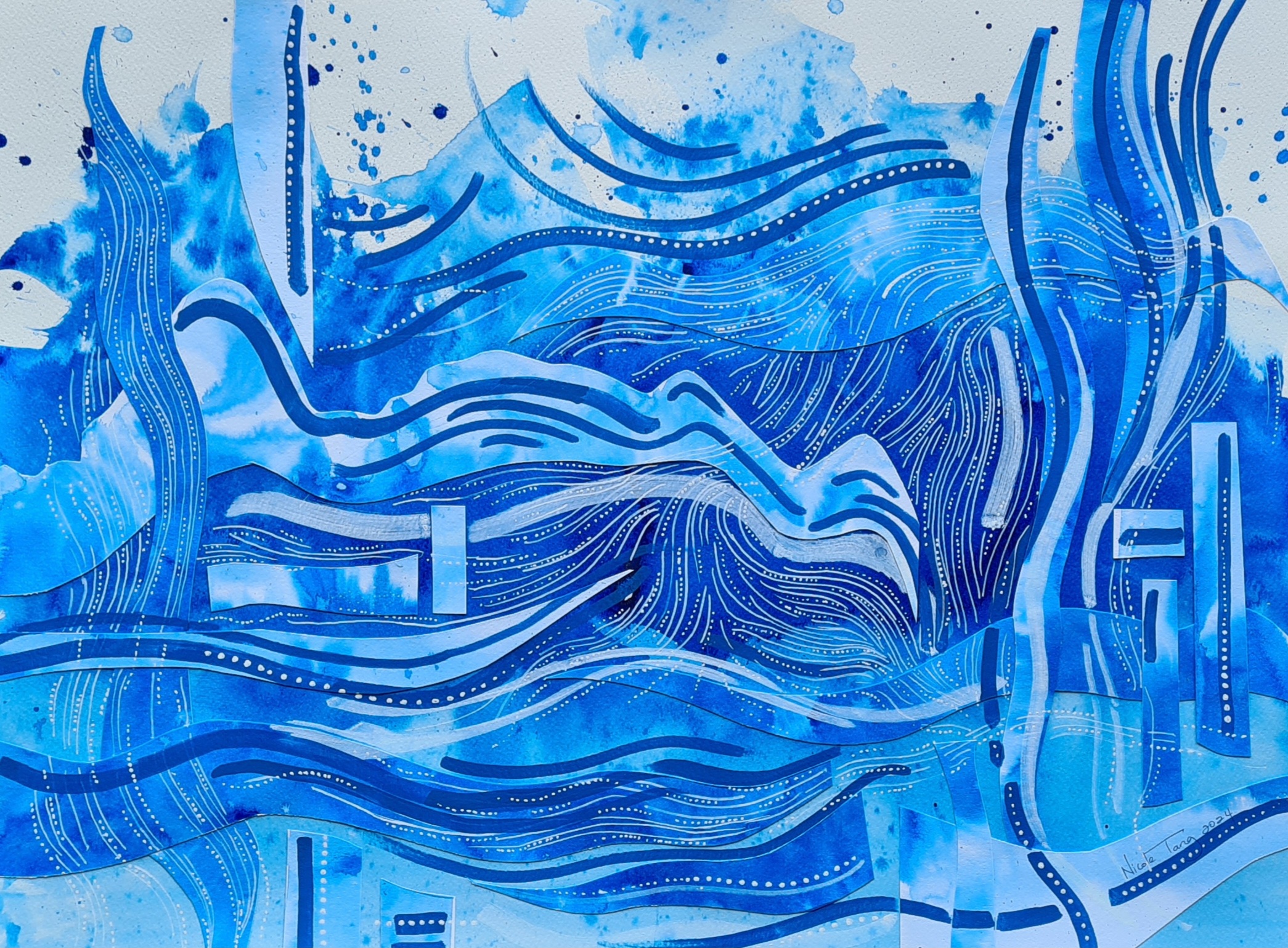 An abstract collage ink painting from Nicole Tang's Metamorphosis 2024 art collection